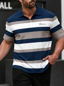 Manfinity Homme 大码男士条纹短袖休闲/商务 Polo 衫 - 彩色 - 查看 1
