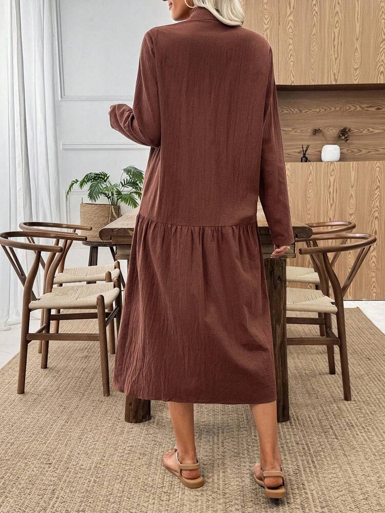 Women's Casual Everyday Commute Simple Solid Color Flowy Hem Shirt Dress, Spring/Autumn Long Sleeve Summer Dress Casual Midi Dress Long Cotton Dress Summer Modest Dress Autumn Dress Women Dresses Autumn Winter  One-Piece Dress Ladies Autumn Winter Cozy Fall And Winter Clothes For Women