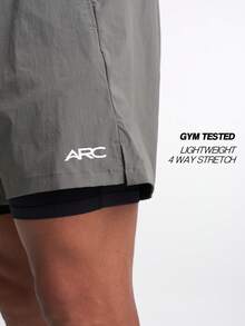 ARC 男士休闲百搭字母印花运动短裤 - 灰色 - 查看 4