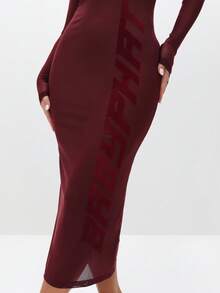 BABYPHAT 圆领长袖修身中长连衣裙，秋冬晚装 - 鏽棕色 - 查看 5