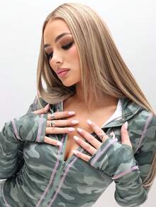 BABYPHAT 修身版型针织拉链连帽衫，迷彩印花和撞色缝线细节，适合日常休闲穿着 - 彩色 - 查看 5