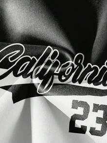 Manfinity Campus Court Men California No.23 Colorblock Patchwork Retro Vintage Streetwear Pullover, Casual Pullover Thermal Lined Sweatshirt, Couple Design With American Style Graphic Print California Fleece Sweatshirt Crew Neck Fleece Sweatshirt, Fall/Winter - Multicolor - View 4