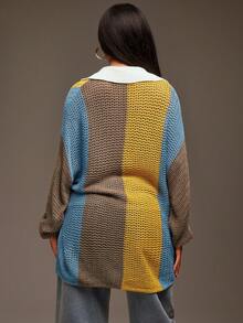 Denimoi Áo len dệt kim sọc cổ rộng tay dài thời trang dạo phố thu đông - Nhiều màu - Xem 7