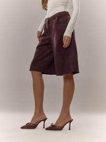 MUSERA 麂皮长款短裤，日常舒适棕色，优雅休闲 - 摩卡棕 - 查看 3