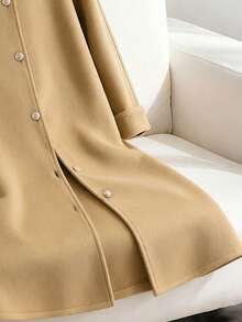 Franclia 女士中长款圆领纽扣宽松羊毛大衣，秋冬 - 駝色 - 查看 4