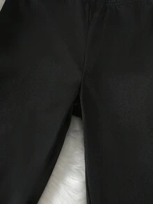 Genkimix Kids 女童可爱心形图案蓬松长袖圆领上衣搭配黑色喇叭裤T恤套装