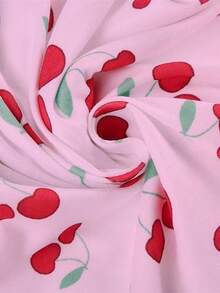 INAWLY 女士 V 领短袖全身樱桃印花纽扣修身连身裤 - 粉色 - 查看 7