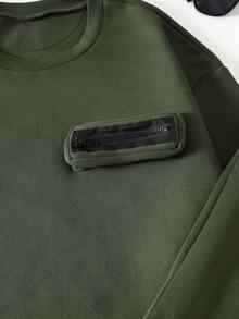 2pcs/Set Teenage (Boys) Casual Sports Pouch Crew Neck Sweatshirt With Drawstring Pants Outfit, Spring/Autumn/Winter