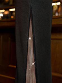 SHEIN Clasi 女士优雅派对网眼拼布长裤 - 黑色 - 查看 8