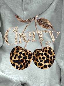 SHEIN Sparklyn Teen Girl Casual Fashion Creative Fresh Minimalist Leopard, Cherry, Fruit Pattern Cheetah Cherry Printed Sweatshirt, Suitable For Autumn Y2k