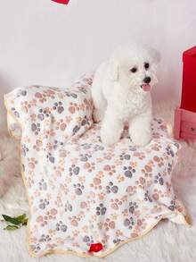 PETSIN 1pc Cute White Paw Print Pattern Warm Pet Blanket For Cats & Dogs - Multicolor - View 3