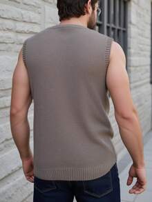 Manfinity Homme Pull sans manches en tricot unicolore col V pour homme grande taille, polyvalent et décontracté. Idéal pour l'automne/hiver