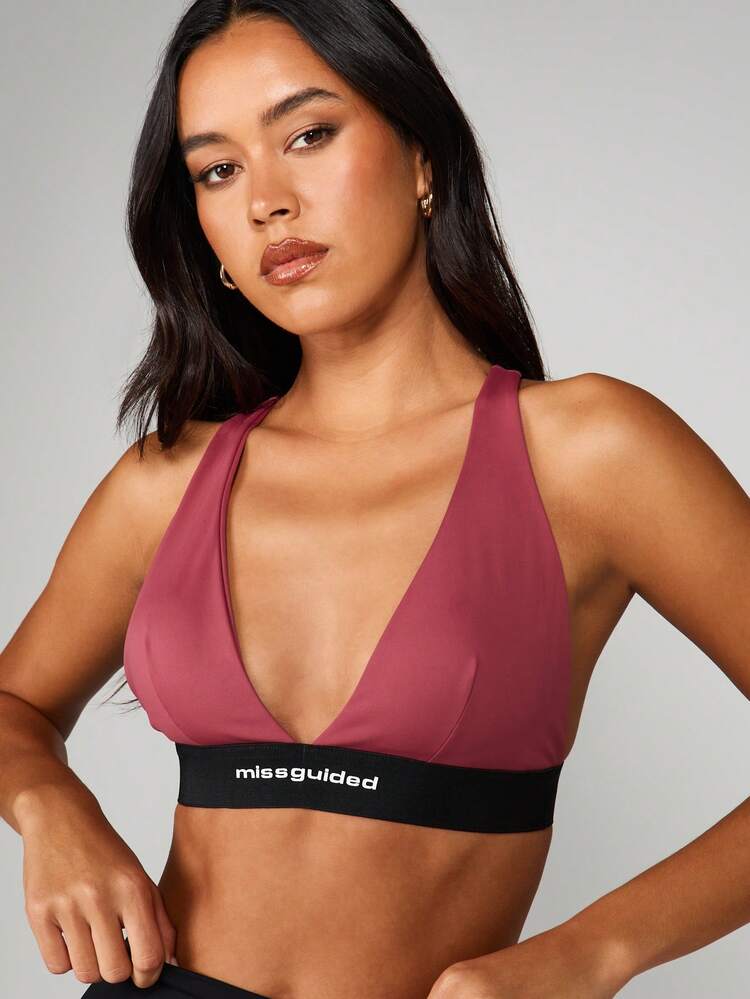 MISSGUIDED Deep V Neck Sports Bra With Cross Back Straps For Active Workouts And Training