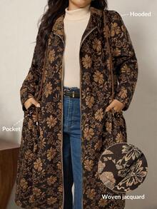 Zelara 加大码时尚纯绿色连帽口袋设计中长款夹克秋季带口袋女式风衣外套冬装 - 棕色 - 查看 7