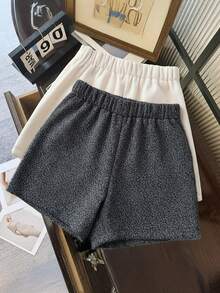 Franclia 女士优雅纽扣设计松紧腰裙裤 - 深灰色 - 查看 2