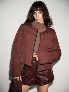 Lumivelle Women's Burgundy Wrap Scarf & Short Down Jacket, Warm For Winter