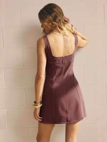 Aralina Button Front Bodycon Square Neck Indigo Denim Mini Women Vacation Outfits Summer Dress Thanksgiving Valentines Festival Chic Cosy Elegant Vacation Dress