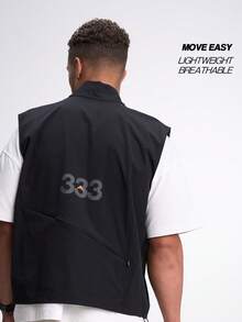 Men's Letter Print Zip Front Jacket Vest - Black - View 2