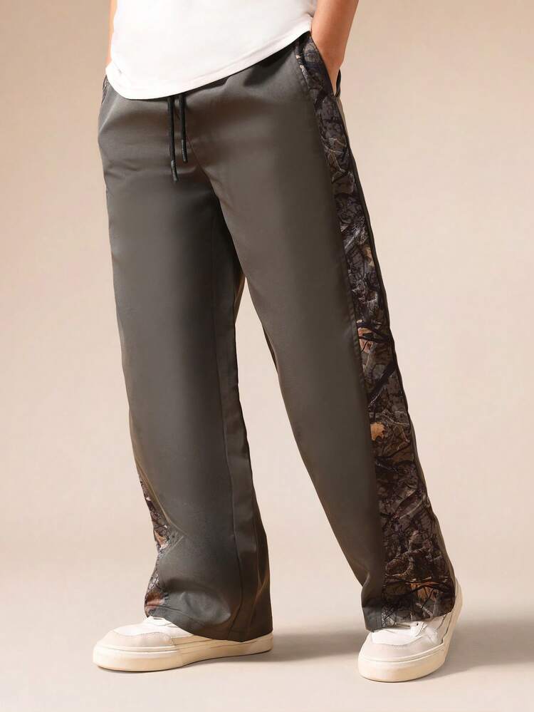 Wide Leg Pants With Camouflage Side Panel