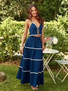 KARISMINA 2pcs/Set Women Summer Fashion Camisole Top & Skirt - Navy Blue - View 4