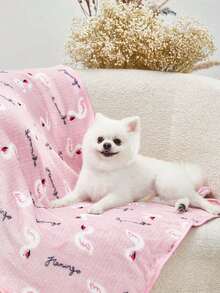 PETSIN Pink Flamingo Print Soft & Warm Pet Blanket - Pink - View 3