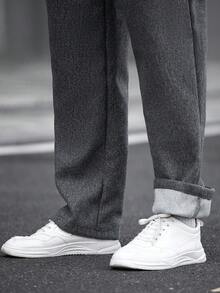 Manfinity CasualCool 男士休闲直筒裤，INS风，羊毛面料，日常百搭，送给男友/老公的必备礼物，男士休闲装，Y2K男士宽松直筒休闲裤，街头风，冬季 - 深灰色 - 查看 6