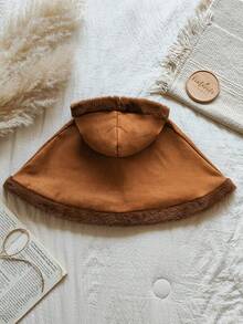 Vintaside Kids Baby Girl Faux Suede Soft Fleece Jacket With Furry Decor, Fashionable & Comfortable For Spring, Autumn And Winter Transition Seasons - Brown - View 2