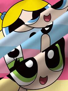 THE POWERPUFF GIRLS X SHEIN 年轻女孩夏季休闲卡通彩色条纹印花短袖T恤连衣裙 - 白色 - 查看 7