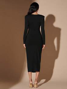 SHEIN BAE Cut Out Front Ruched Bodycon Dress - Black - View 2