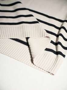 Lumivelle Conjunto de top de punto ajustado con rayas grises y pantalón de punto con cordón en la cintura, para otoño/invierno - Gris - Ver 8