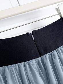 GlowEve 女士优雅网眼拼布纽扣装饰休闲通勤裙 - 淺藍色 - 查看 6