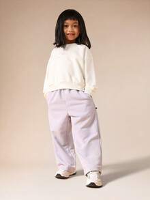 SUMWON 女童巴黎运动连帽衫卫衣阔腿慢跑裤套装休闲运动服 - 紫色 - 查看 2