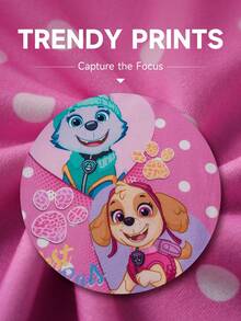 SHEIN | PAW Patrol Young Girls' Cartoon Heart & Cute Puppy Polka Dot Print Knit Round Neck Ruffle Trim Long Sleeve Fitted T-Shirt Fall Winter - Pink - View 5