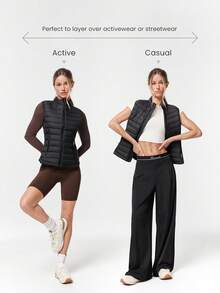 GLOWMODE Packable Thermal Warm Lined Slim Fit Reflective Logo Down Vest With Side Pockets Running Workout Winter - Black - View 7