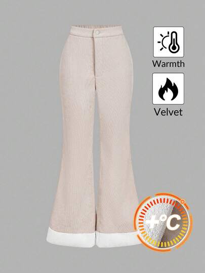 SHEIN MOD Vintage 70-tals khakifärgade termofodrade utsvängda byxor för kvinnor – Retro hippie, högtidskläder, bohemisk, Y2K, västerländsk och nomadisk stil, skolstart, pendlare, semesterkvinnor, 2000-tal, julkostym