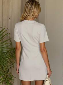 Women's Casual Solid Color Short Dress - Apricot - View 2