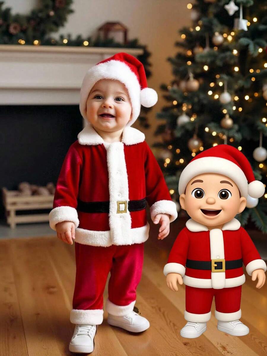 SHEIN Playful Pals BABY BOY Winter Outfit Red Christmas Clothes Terno Going Out Outfits Boy Baby Clothes Baby Boys Sets Fall