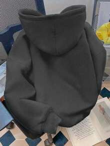 EMERY ROSE Plus Size Women's Solid Color Casual Sweatshirt, Autumn/Winter - Dark Grey - View 2