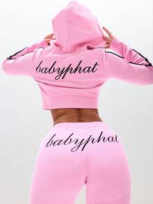 BABYPHAT Quần legging ống loe cạp cao có gân với chi tiết sọc hai bên cho sự thoải mái thường ngày - Hồng - Xem 7