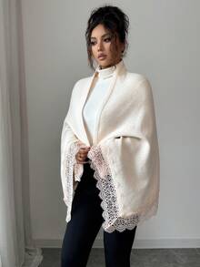 Chiquease Women's Elegant Fashion Casual Lace Trim Cardigan Sweater, Chic Relaxed Soft High-End Design Versatile For Autumn/Winter - Apricot - View 3