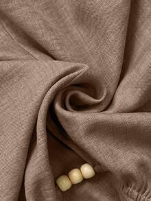 Elenzga Blusa de moda con cuello de ojo de cerradura, mangas raglán y bajo con pliegues para mujer de talla grande de unicolor - Marrón Mocha - Ver 5