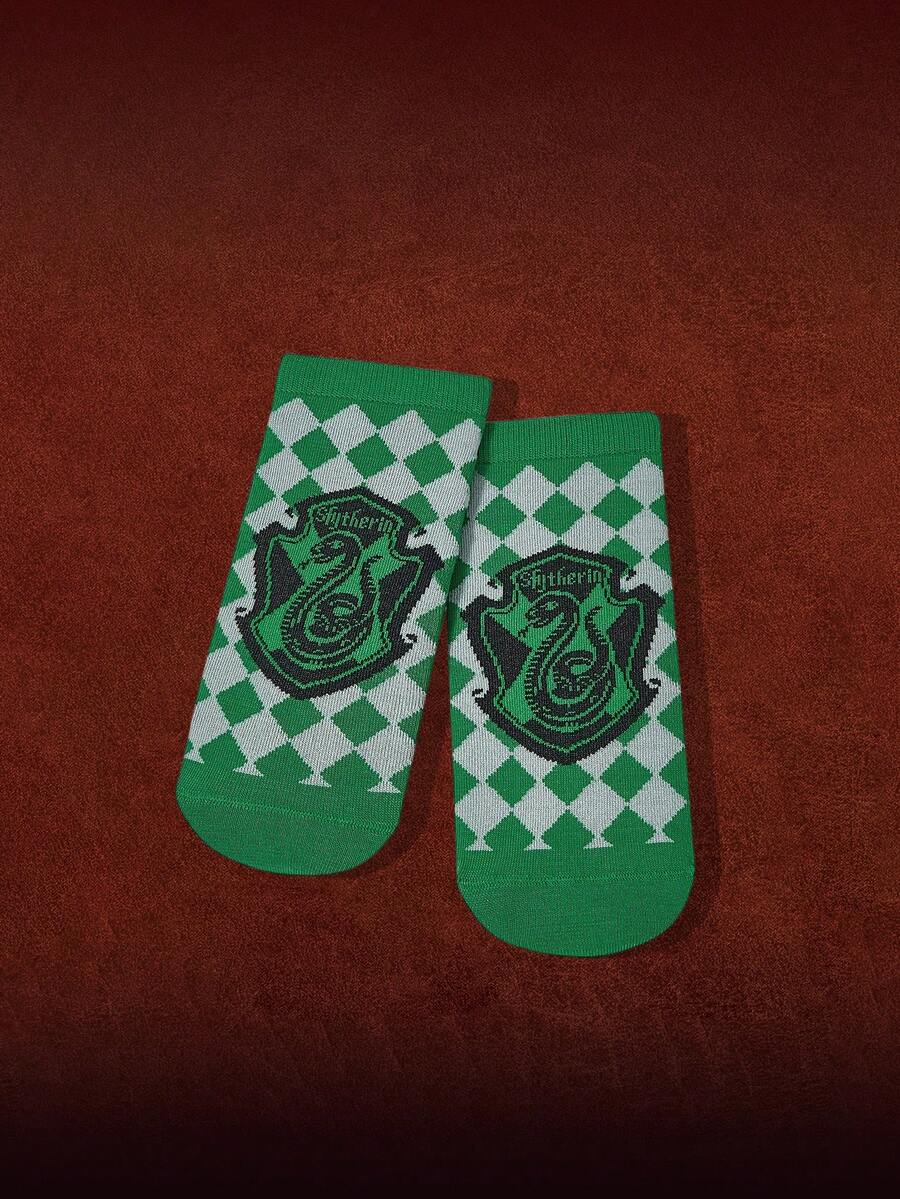 HARRY POTTER X SHEIN 1 par de calcetines de tobillo para mujer con patrón de serpiente y diamante - Verde - Ver 1