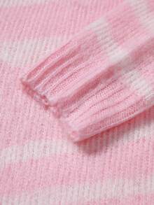 Claim Dot Pulover bărbătesc cu guler rotund, casual, cu imprimeu integral, pulover cu dungi roz și albe pentru toamnă/iarnă, top cu mânecă lungă - Roz - Vizualizare 5