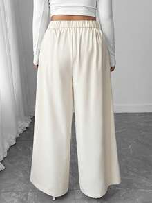 Elenzga Women's Fashionable & Elegant Oblique Placket Design Wide Leg Pants