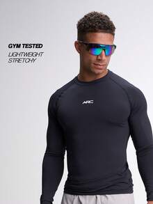 男士休闲字母印花长袖T恤 ARC-1091-BLK - 黑色 - 查看 1