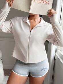 Rhythm Era 女士罗纹修身拇指孔立领拉链长袖运动休闲外套，适合日常穿着、健身、冬季穿着