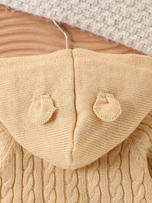 SHEIN Vintaside Kids 1pc Baby Boy Fashionable & Cute Hooded Cardigan With 3D Ear Design, Long Sleeve Top, Versatile For Spring, Autumn & Winter, Soft & Comfortable, Suitable For Daily Wear, Outings, Travel, Vacation, Home, Daycare, And Children's Play - Yellow - View 6