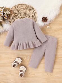 SHEIN Vintaside Kids Baby Girls Floral Lace Trim Cardigan Sweater & Knit Pants 2-Piece Set, Fashion Cute Outfit, Soft & Comfortable, Suitable For Spring, Autumn, Winter, Daily Wear, Outings, Travel, Vacation, Home, Daycare, Baby Girl Play Autumn And Winter Two Pieces Suit Cozy Pixies Baby Girl Set Baby Girl Knitted Outfits Baby Girl Warm Sets Light Purple Outfits For Babies