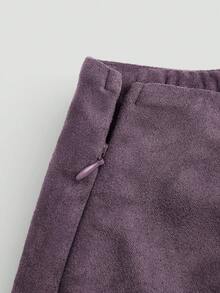 Sweetra Plus Size Pleated Asymmetric Zipper Decor Faux Suede Short Skirt, Minimalist Commuter Style, Autumn/Winter - Purple - View 5