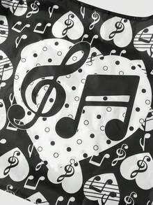 ROMWE Kawaii Large Capacity Foldable Tote Bag With Heart & Music Note Pattern, Portable Shopping Bag With Coin Purse - Multicolor - View 4